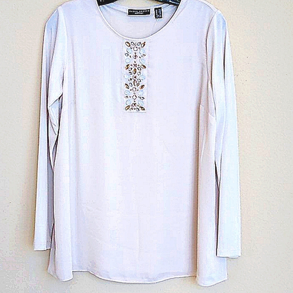 Susan graver cream tunic w magnificent embellishme